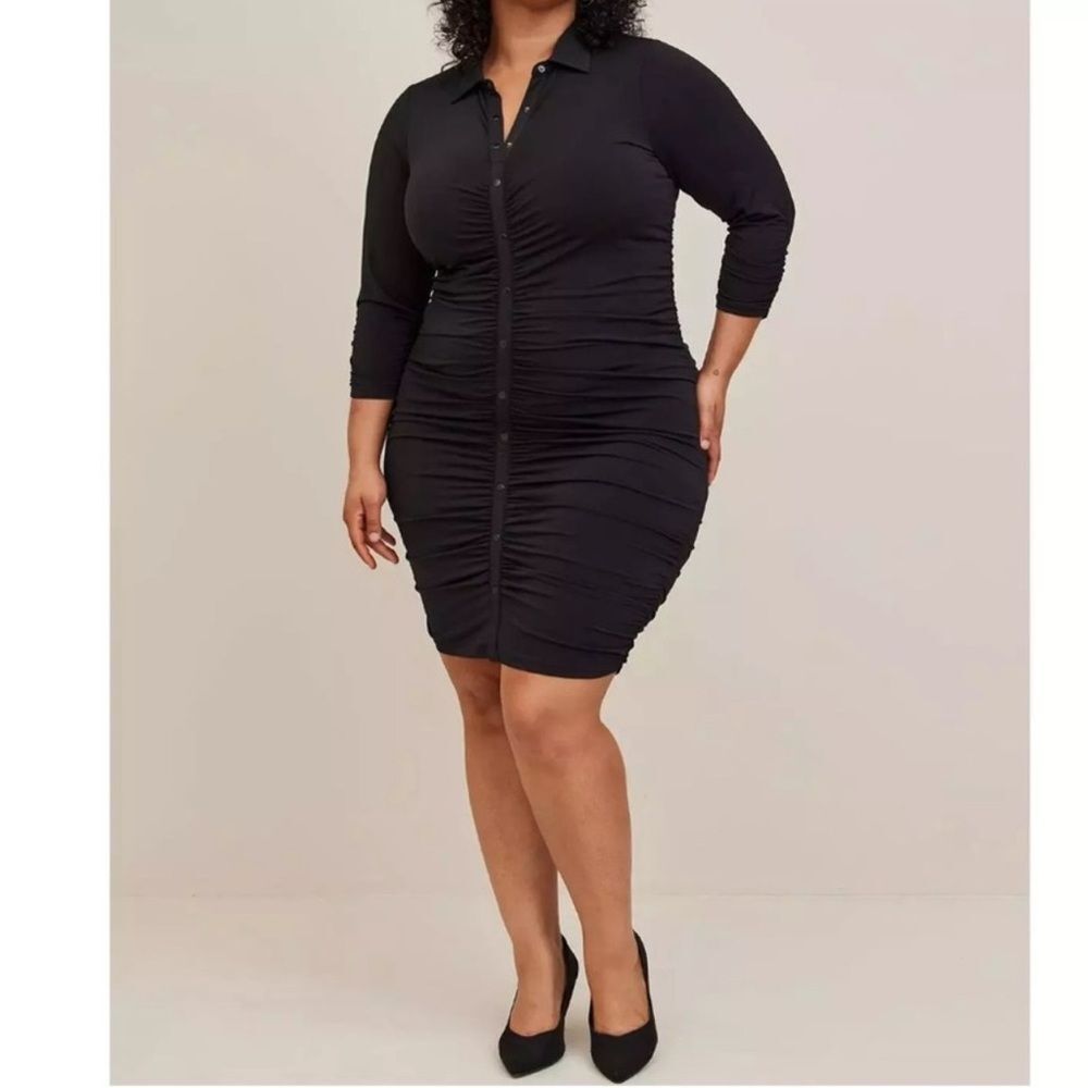 Torrid Studio Knit Shirred Black Long maxi Ruched goth shirt dress women 6X NWT